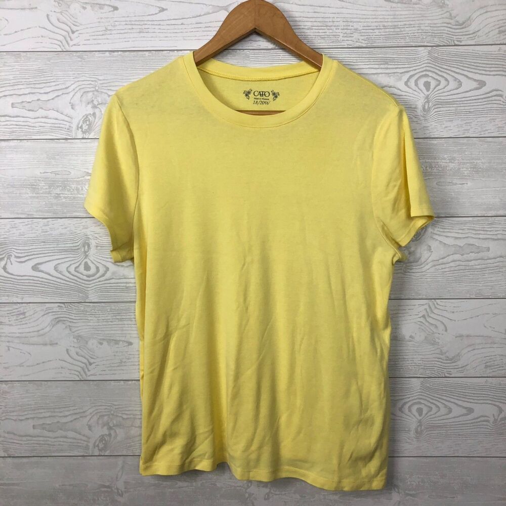 Cato Women's Size 18/20W Short Sleeve Crewneck Tee Shirt Solid Yellow Casual